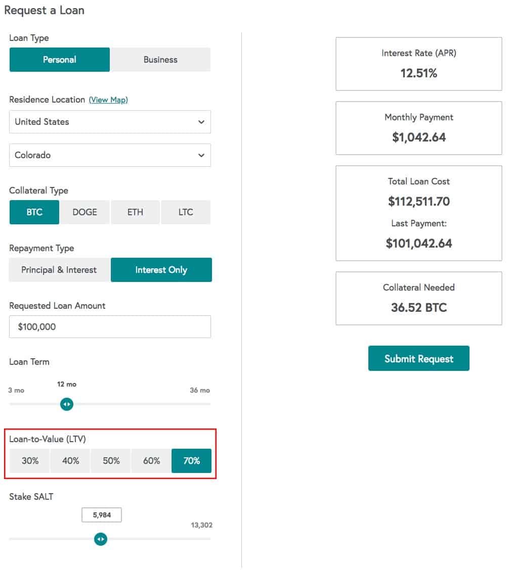 Loan calculator view on desktop