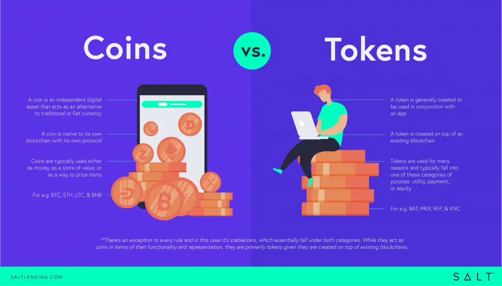 The difference between Coins vs Tokens