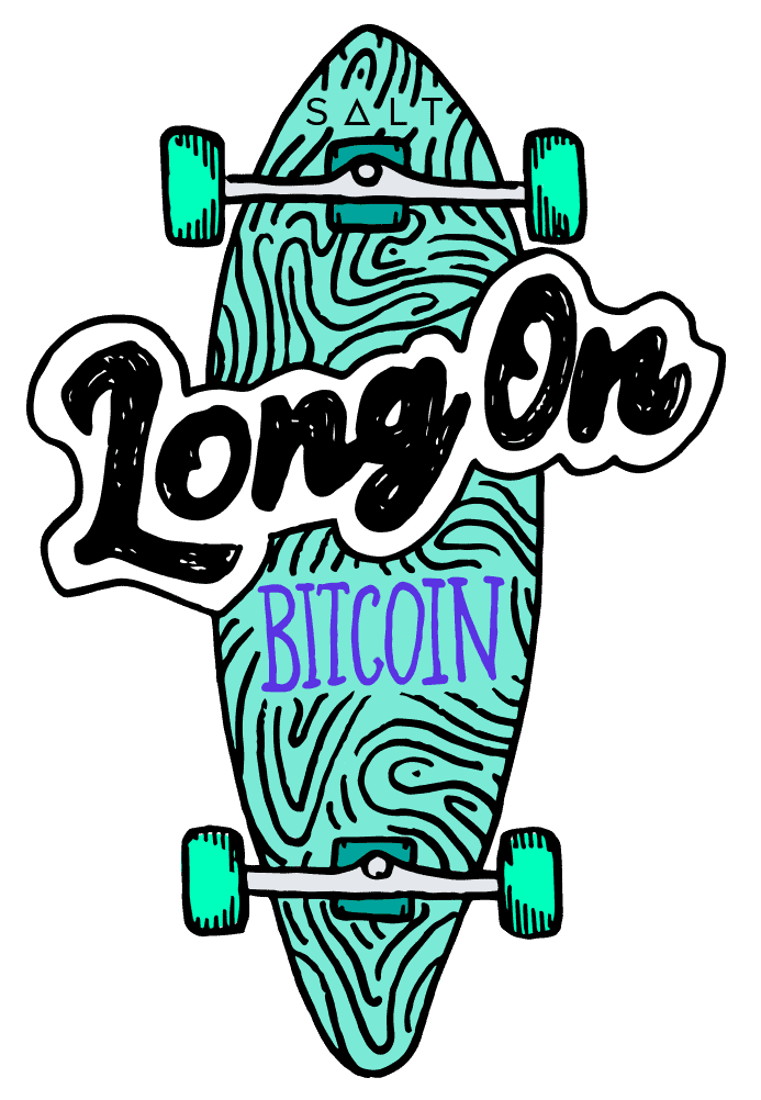 Long on Bitcoin skateboard sticker